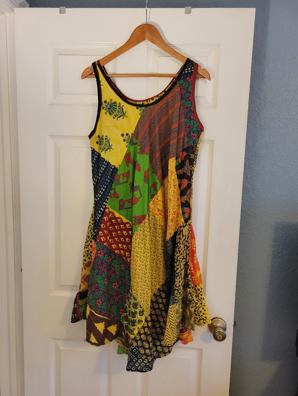 Boho Multi-Color Patchwork Sleeveless Summer Dress Size Large Women's Sundress